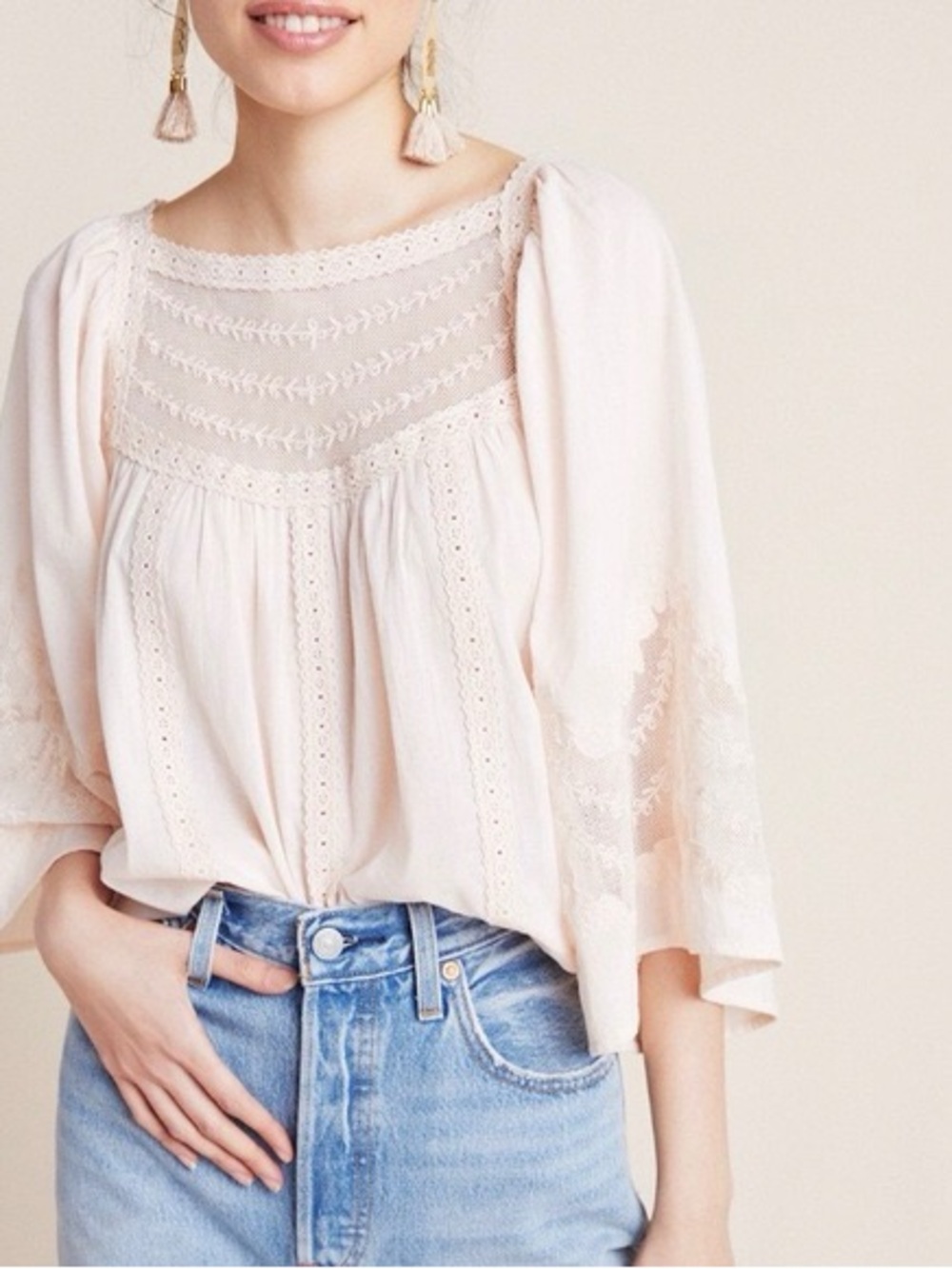 Anthropologie Pale Pink Valentina Peasant Blouse